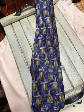J. Garcia Vibrant Blue Tie with Green & Purple Motif